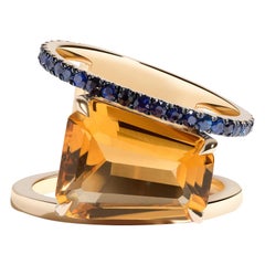 Citrine and Sapphire Pera Ring in Yellow Gold by Selin Kent