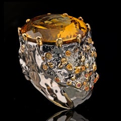 Citrine Ring with Rare Orange and Yellow Sapphires