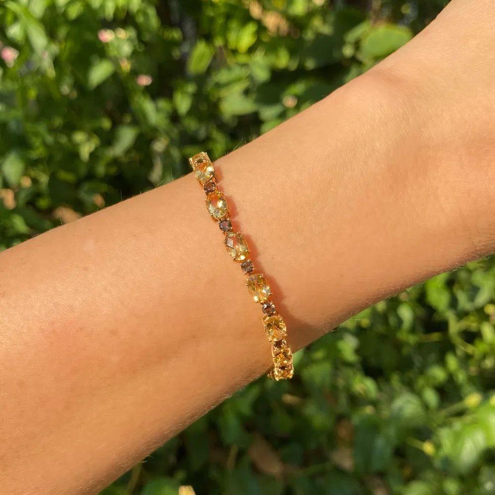 Modernist Citrine and Smokey Quartz Gold Vintage Line Bracelet For Sale