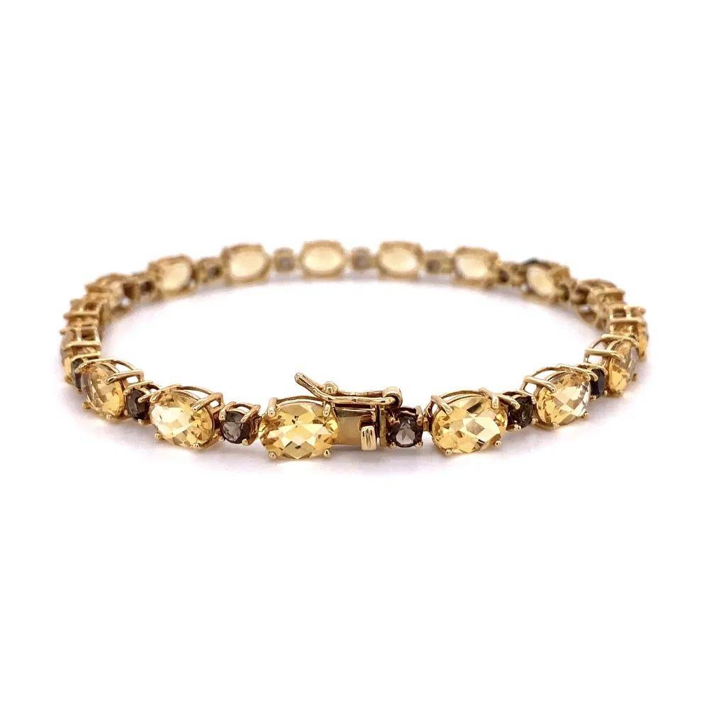 Mixed Cut Citrine and Smokey Quartz Gold Vintage Line Bracelet For Sale
