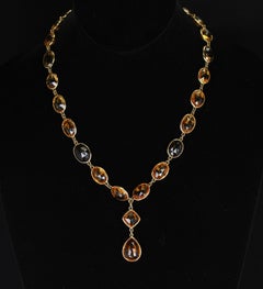Feine Halskette aus 18 Karat Gold mit Citrin und Rauchquarz und doppeltem Cabochon im Rosenschliff