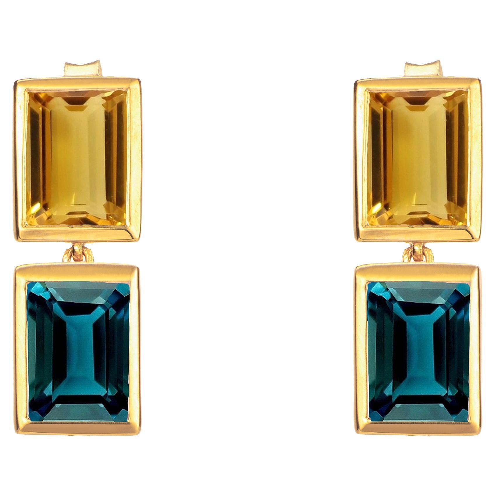 Citrine and Teal Topaz 2 Drop Earrings