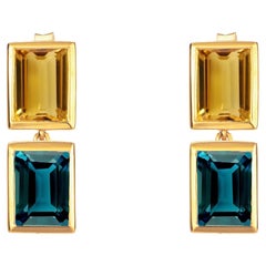 Citrine and Teal Topaz 2 Drop Earrings
