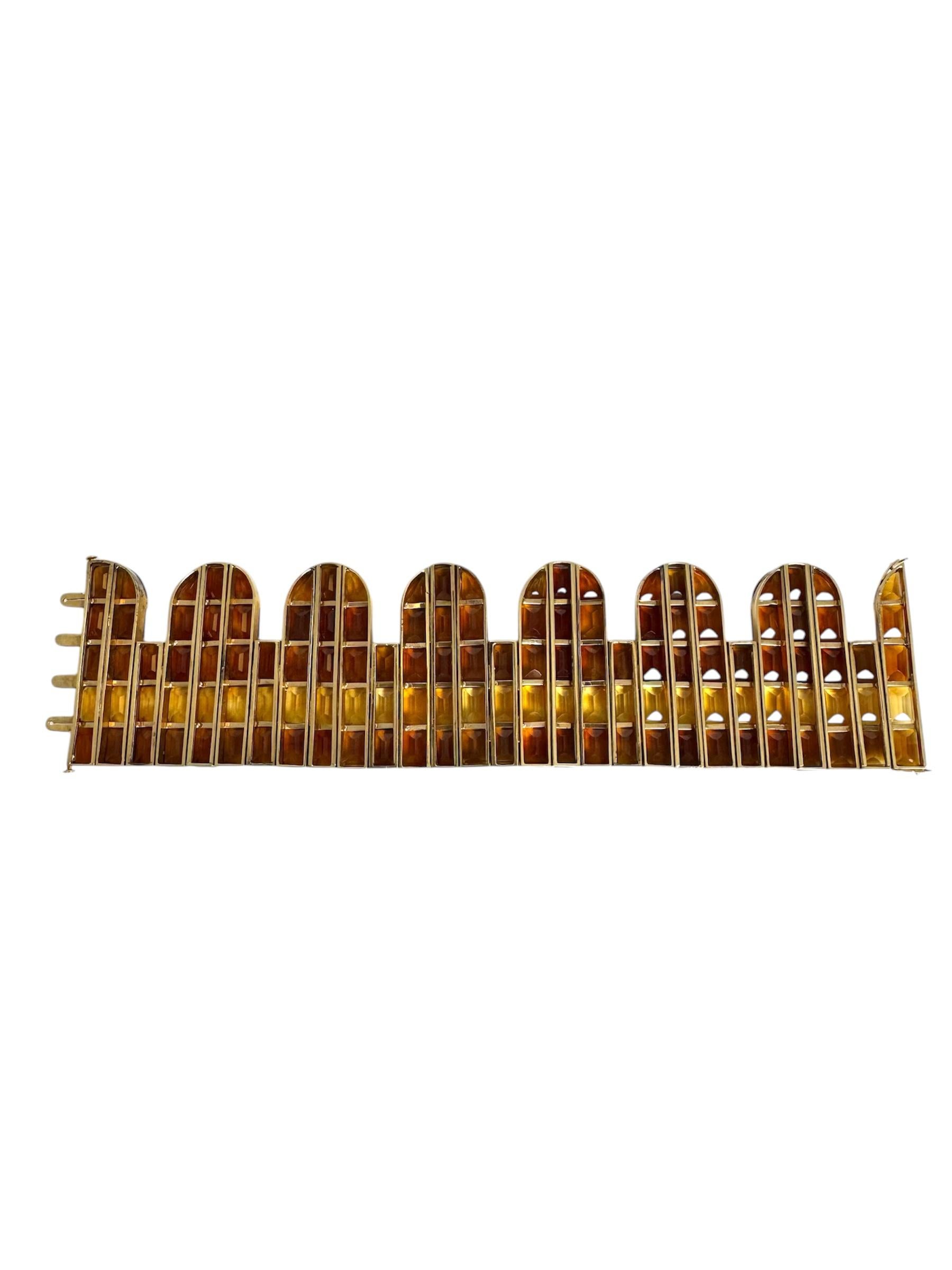 18K Yellow Gold Citrine and Topaz Multi-Row Bracelet In Excellent Condition For Sale In Great Neck Plaza, NY