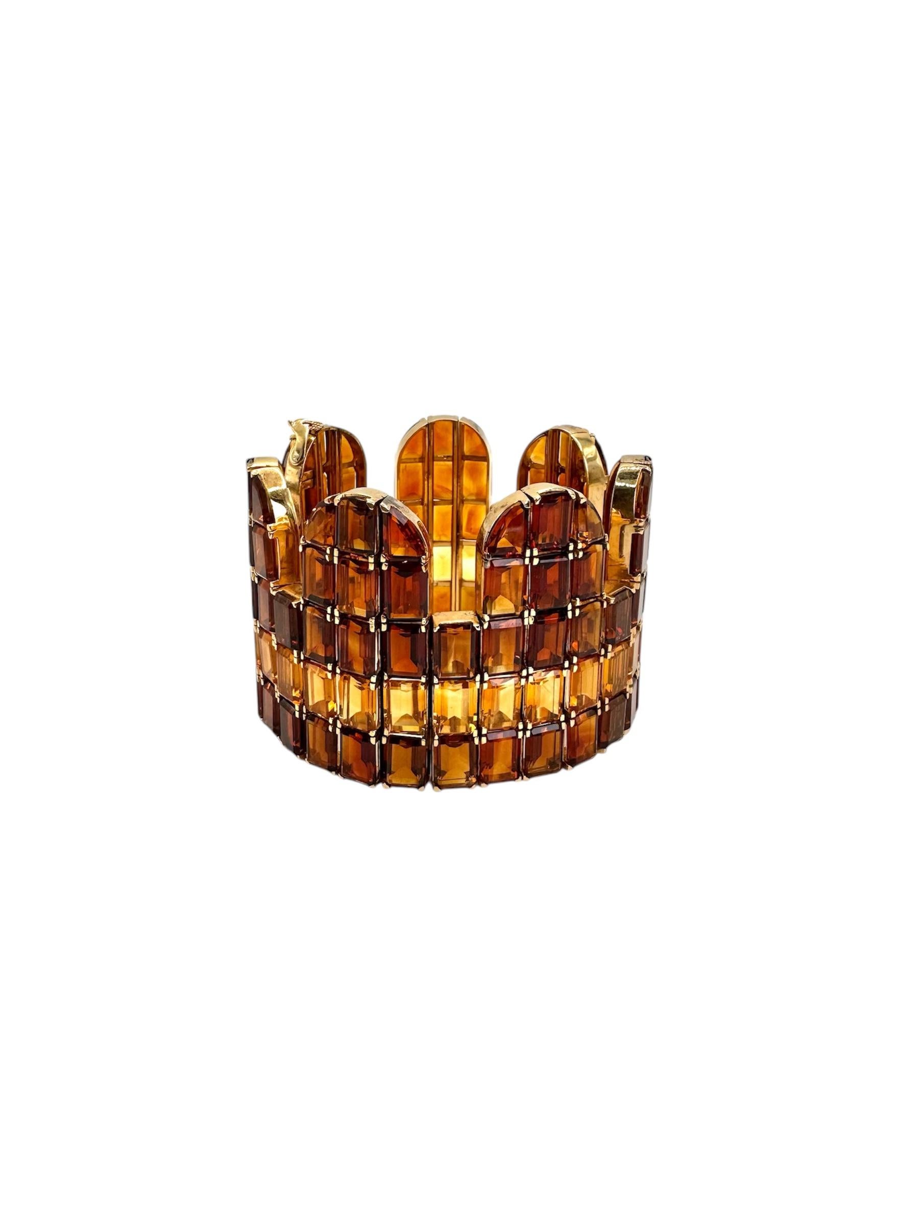 Women's 18K Yellow Gold Citrine and Topaz Multi-Row Bracelet For Sale
