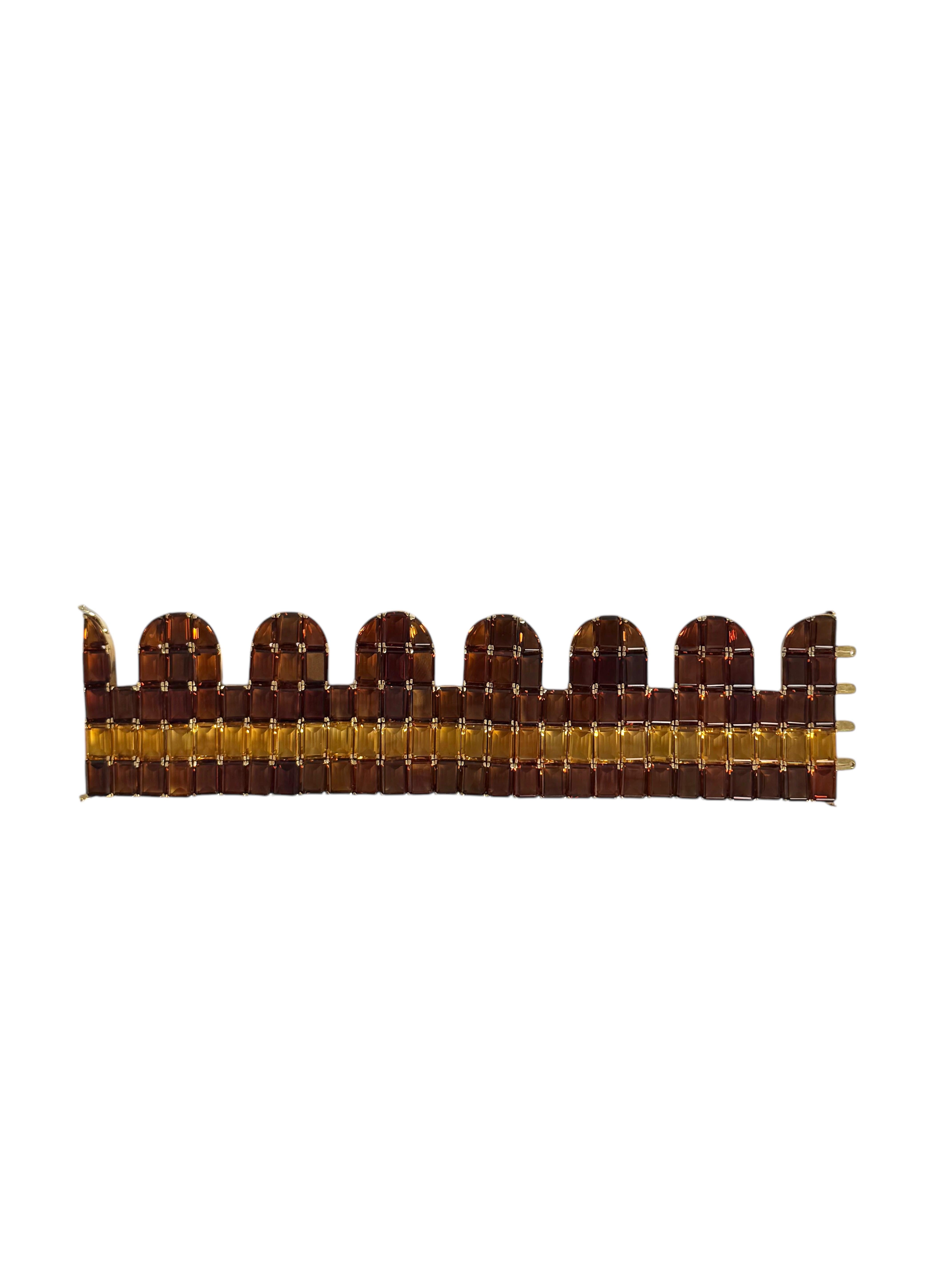 18K Yellow Gold Citrine and Topaz Multi-Row Bracelet For Sale 1