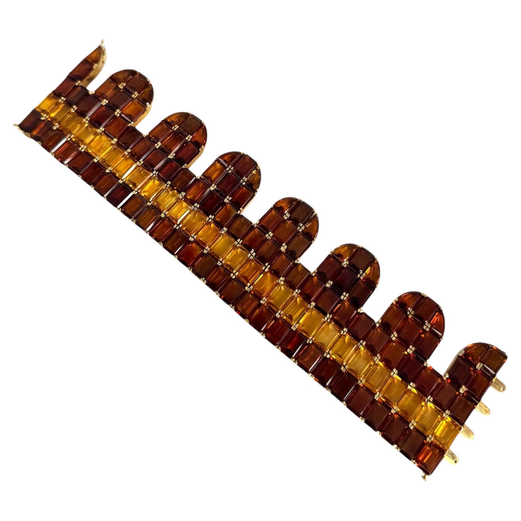 18K Yellow Gold Citrine and Topaz Multi-Row Bracelet
