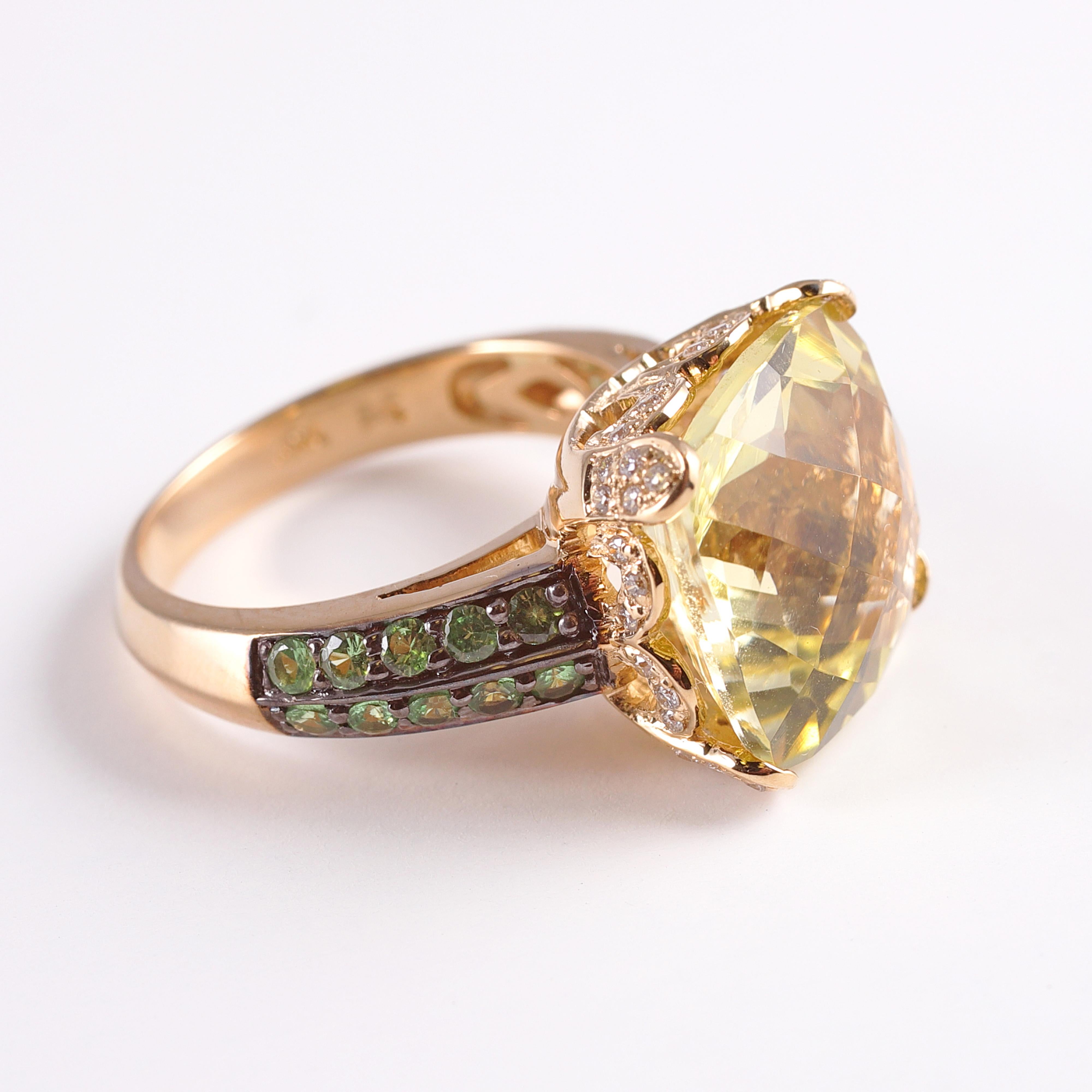 Cushion Cut LeVian Citrine Tsavorite Ring 