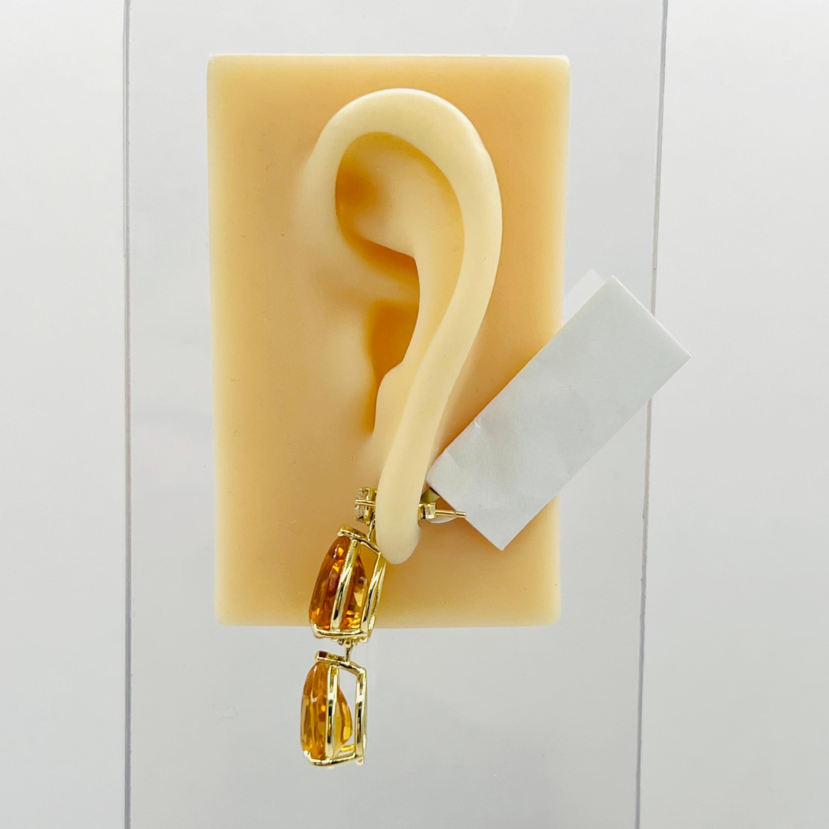 Ohrringe mit Citrin und weißem Diamant aus 18 Karat Gelbgold (Tropfenschliff) im Angebot