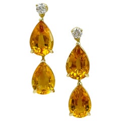 Boucles d'oreilles pendantes en or jaune 18 carats, citrine et diamant blanc