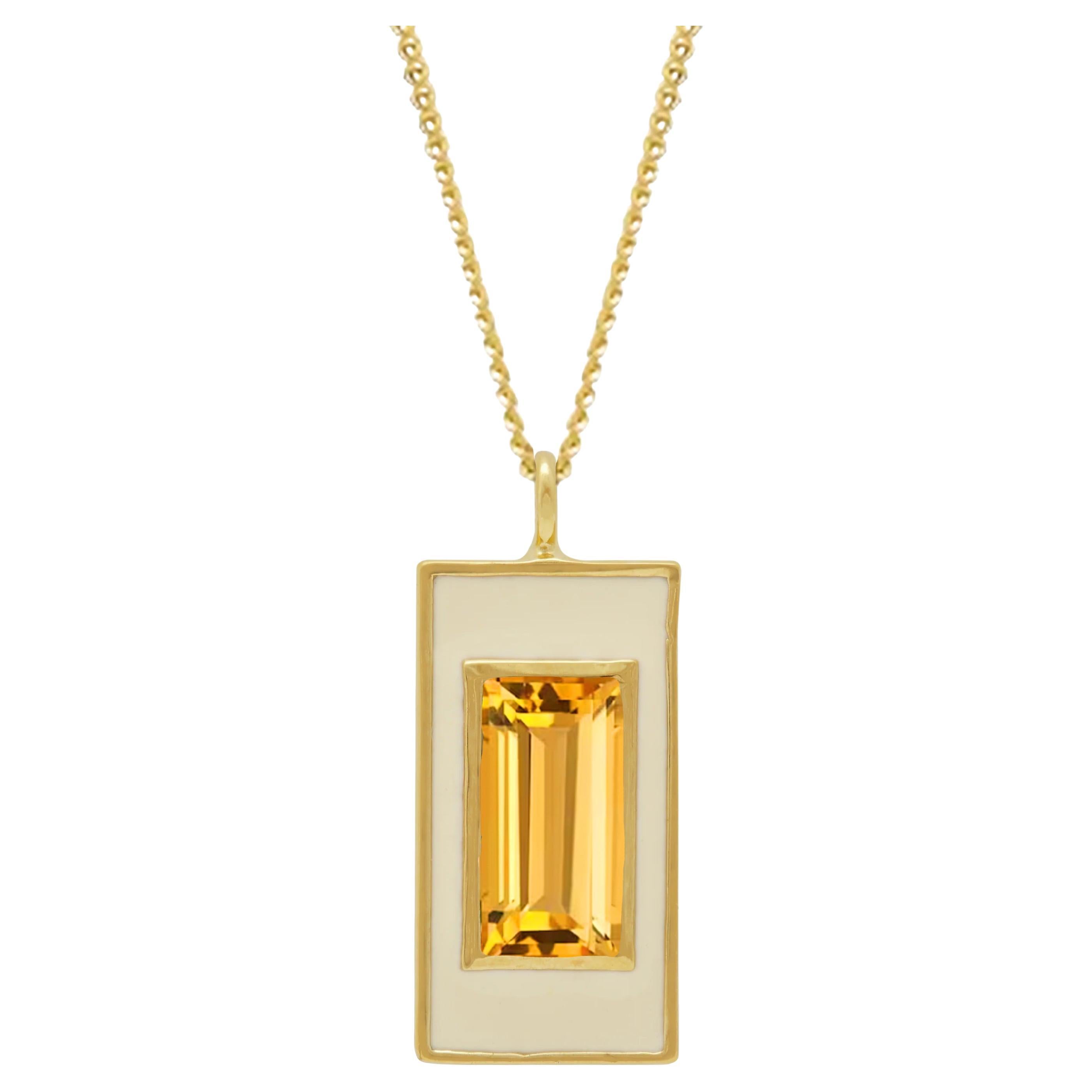 Citrine and White Enamel Drop Necklace