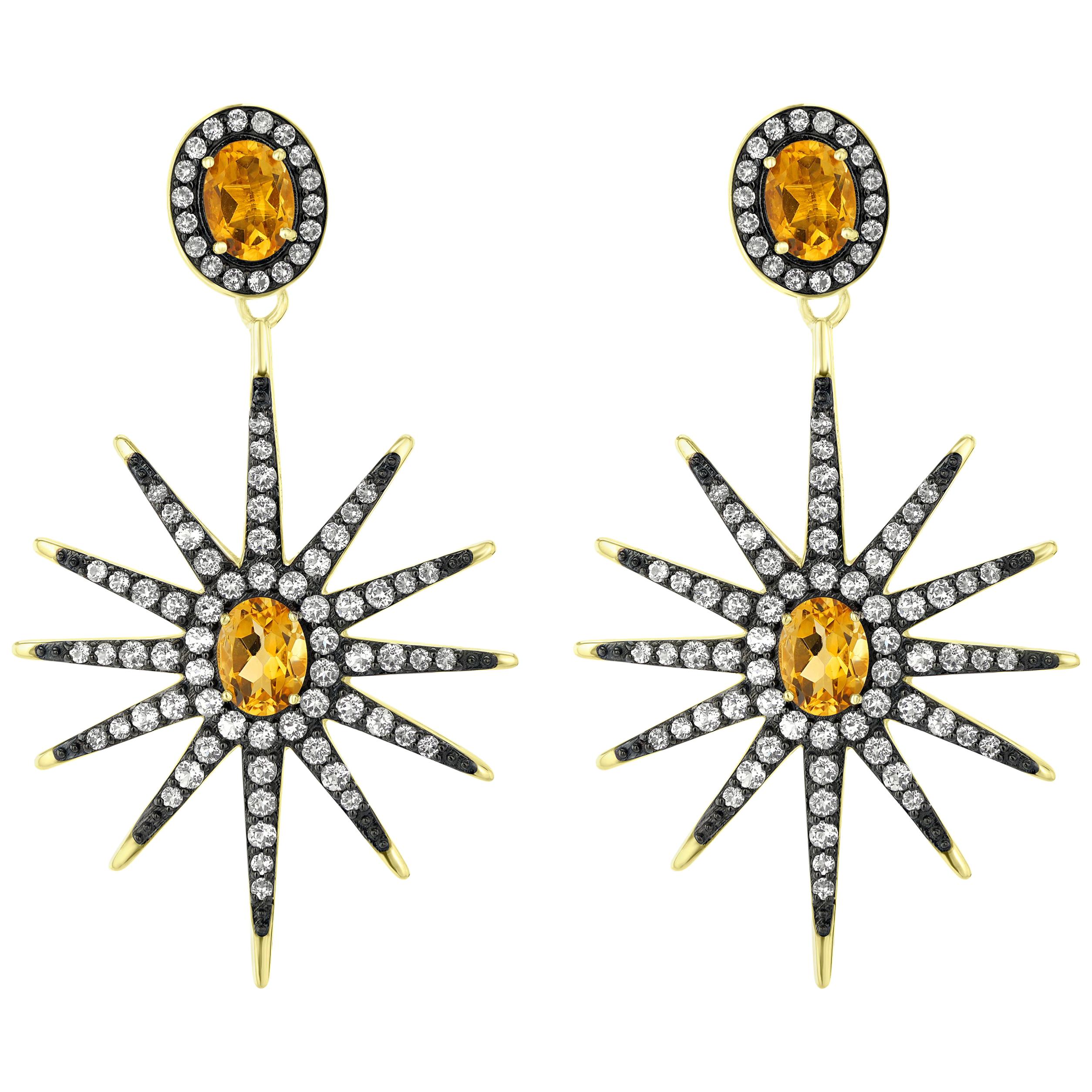 14K Gold-Plated Sterling Silver With Citrine And White Topaz Star Drop Earrings