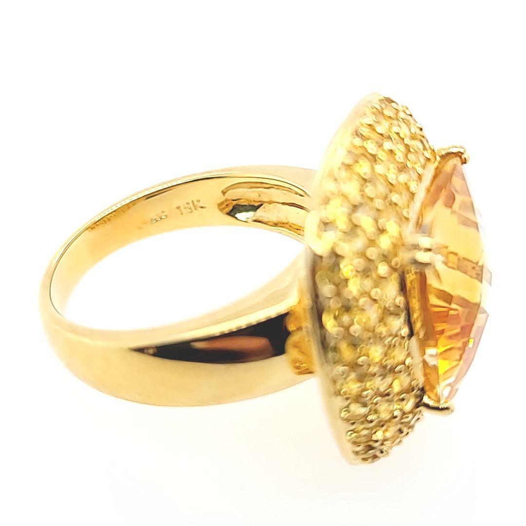 Women's or Men's Citrine and Yellow Topaz Brushed Gold Cocktail Ring For Sale