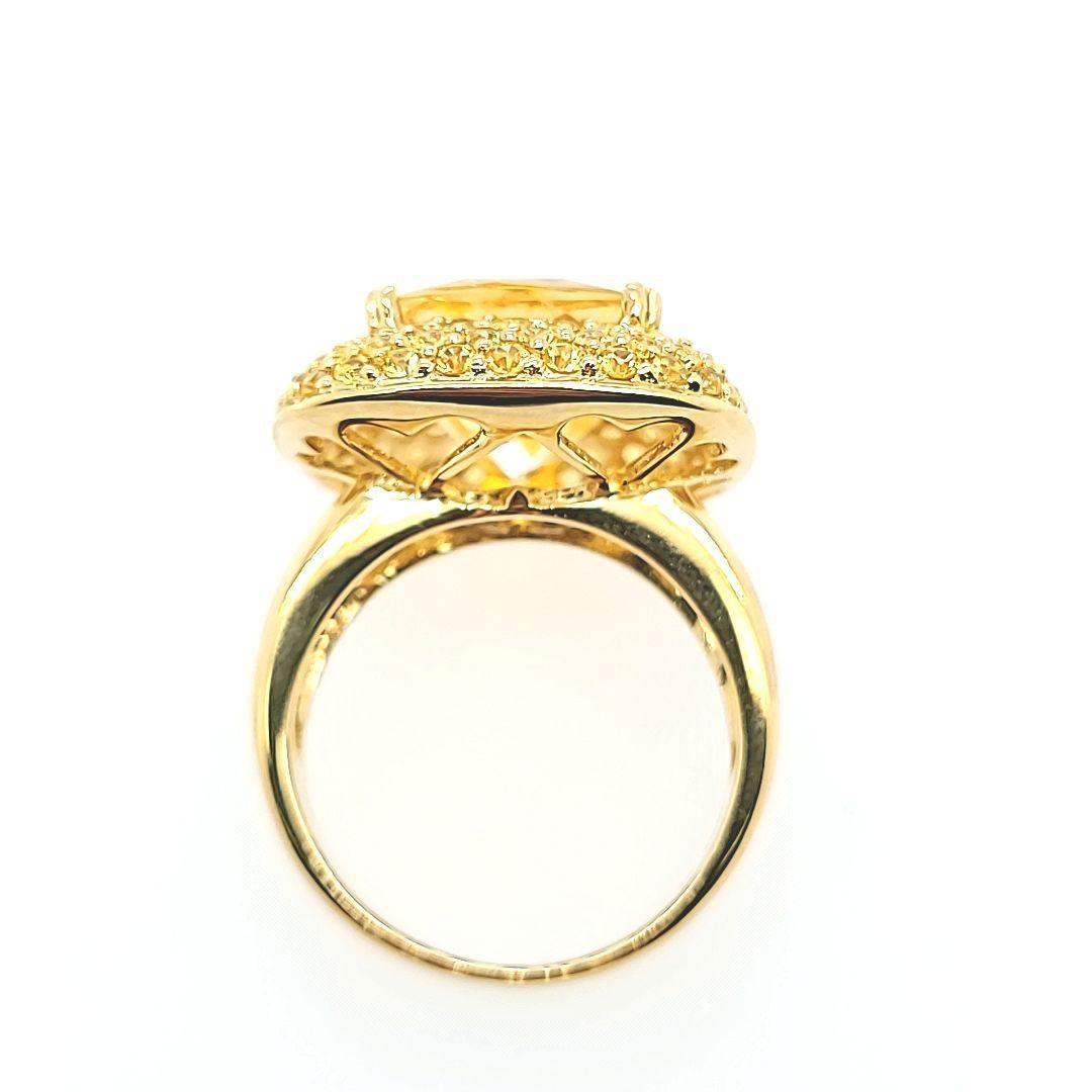 Citrine and Yellow Topaz Brushed Gold Cocktail Ring For Sale 1