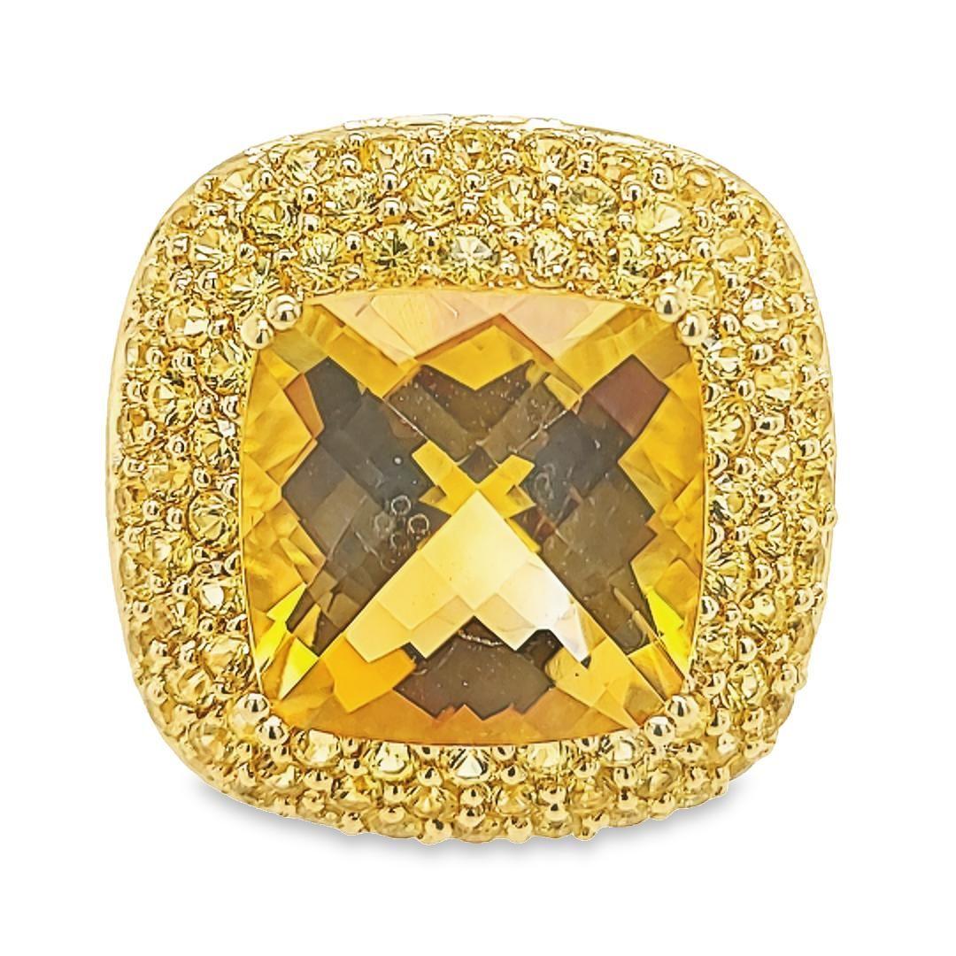 Citrine and Yellow Topaz Brushed Gold Cocktail Ring For Sale 1