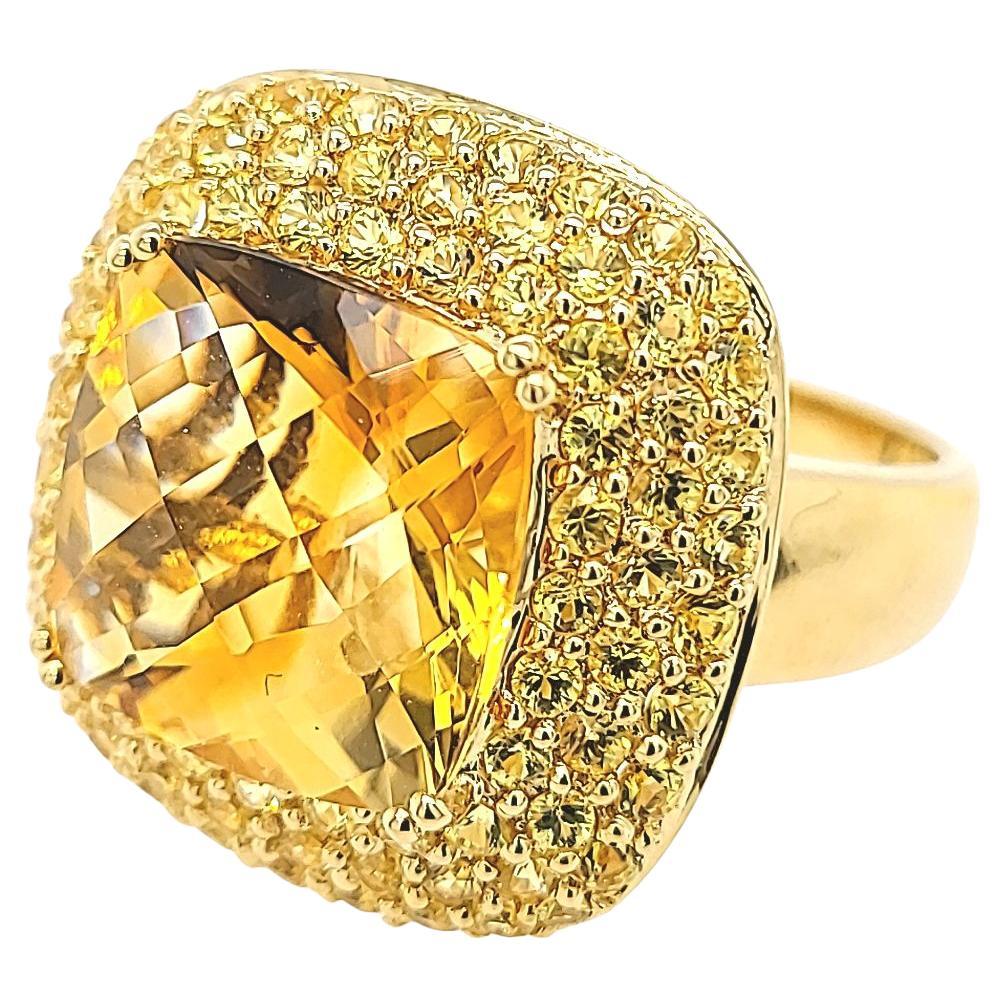 Citrine and Yellow Topaz Brushed Gold Cocktail Ring For Sale