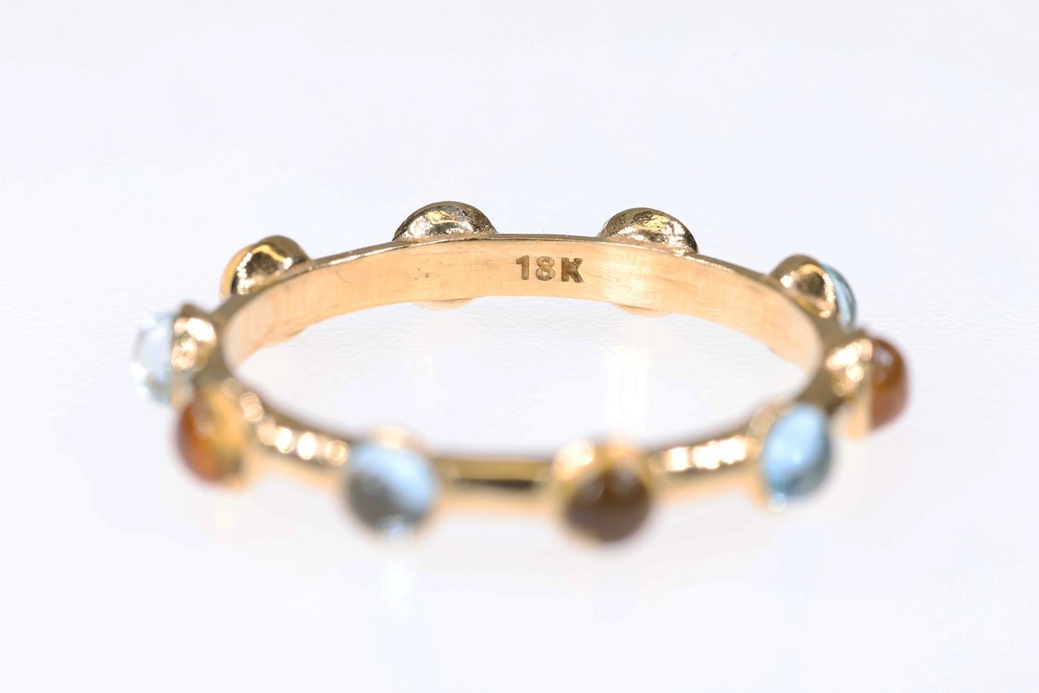 Citrine & Aquamarine Cabochon Stackable 18K Yellow Gold Ring In New Condition For Sale In Manchester By The Sea, MA