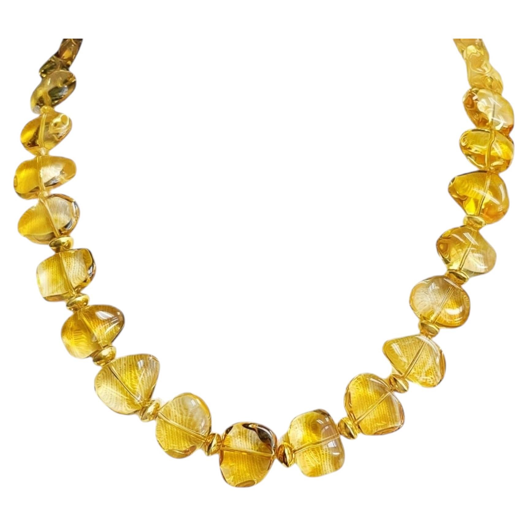 Citrine Beaded Necklace by Sarosi, 18k Yellow Gold Accents, 20 Inches