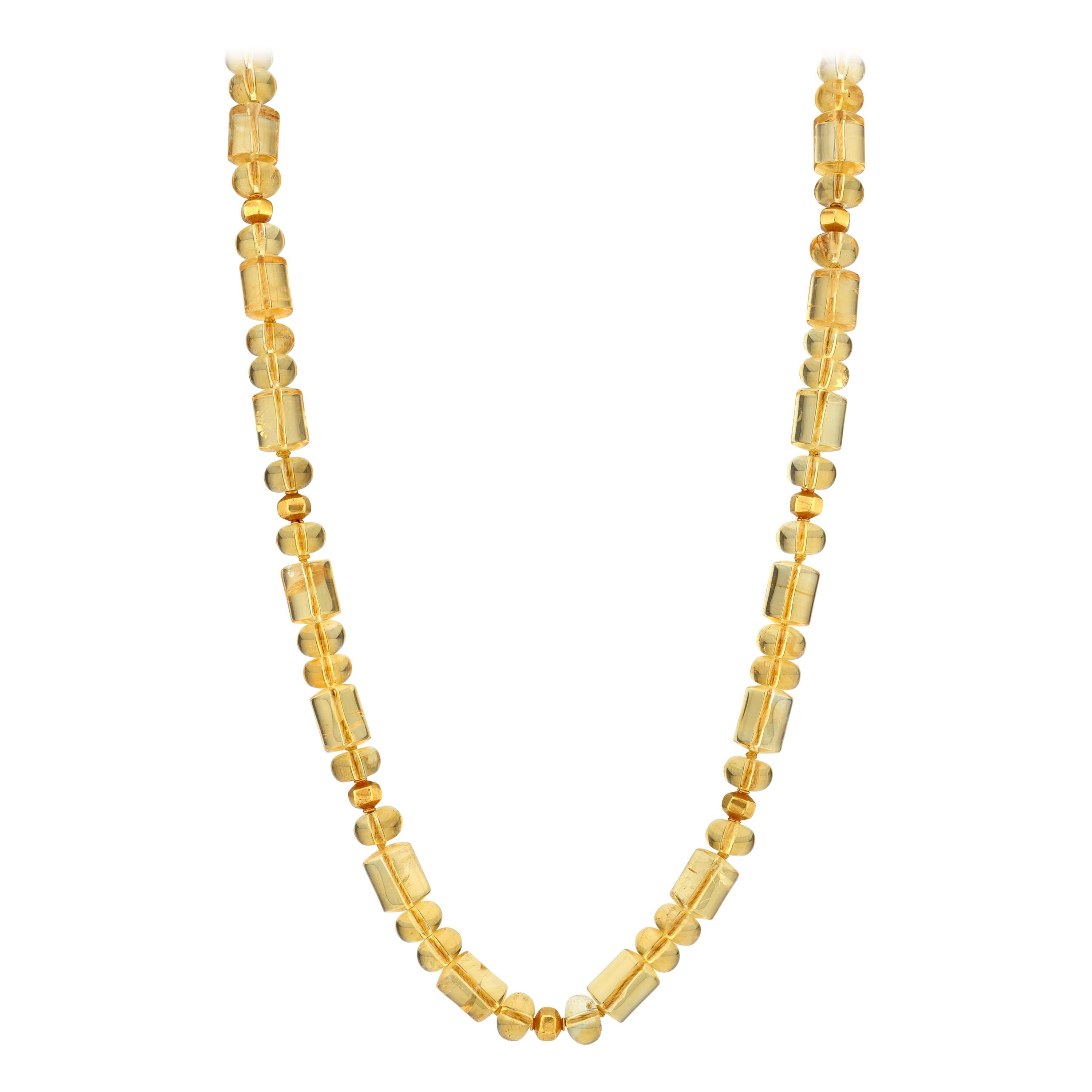 Citrine Beaded Necklace with 18k and 22k Yellow Gold Accents, 20-Inches