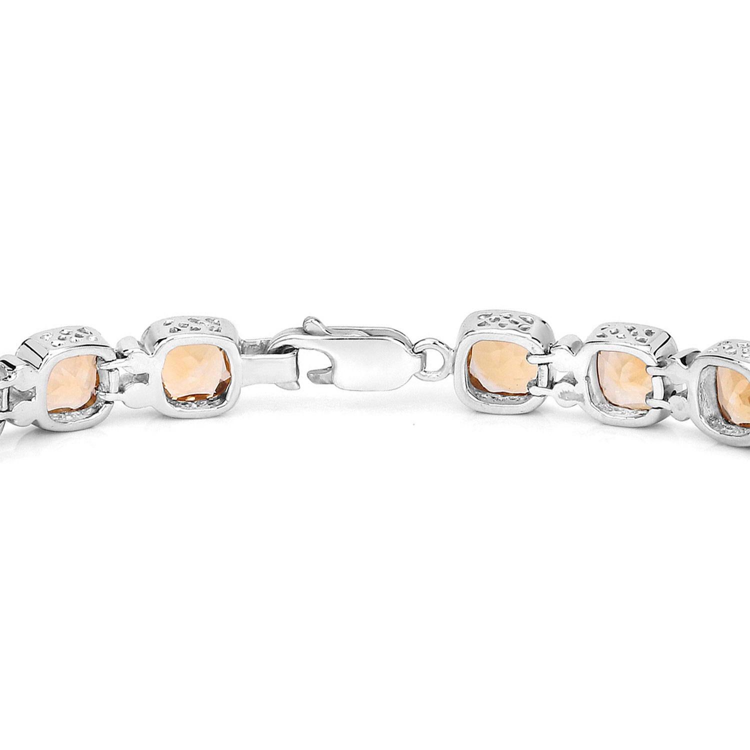 Pulsera de tenis con citrino engastado 12,9 quilates Plata de ley Corte cojín en venta