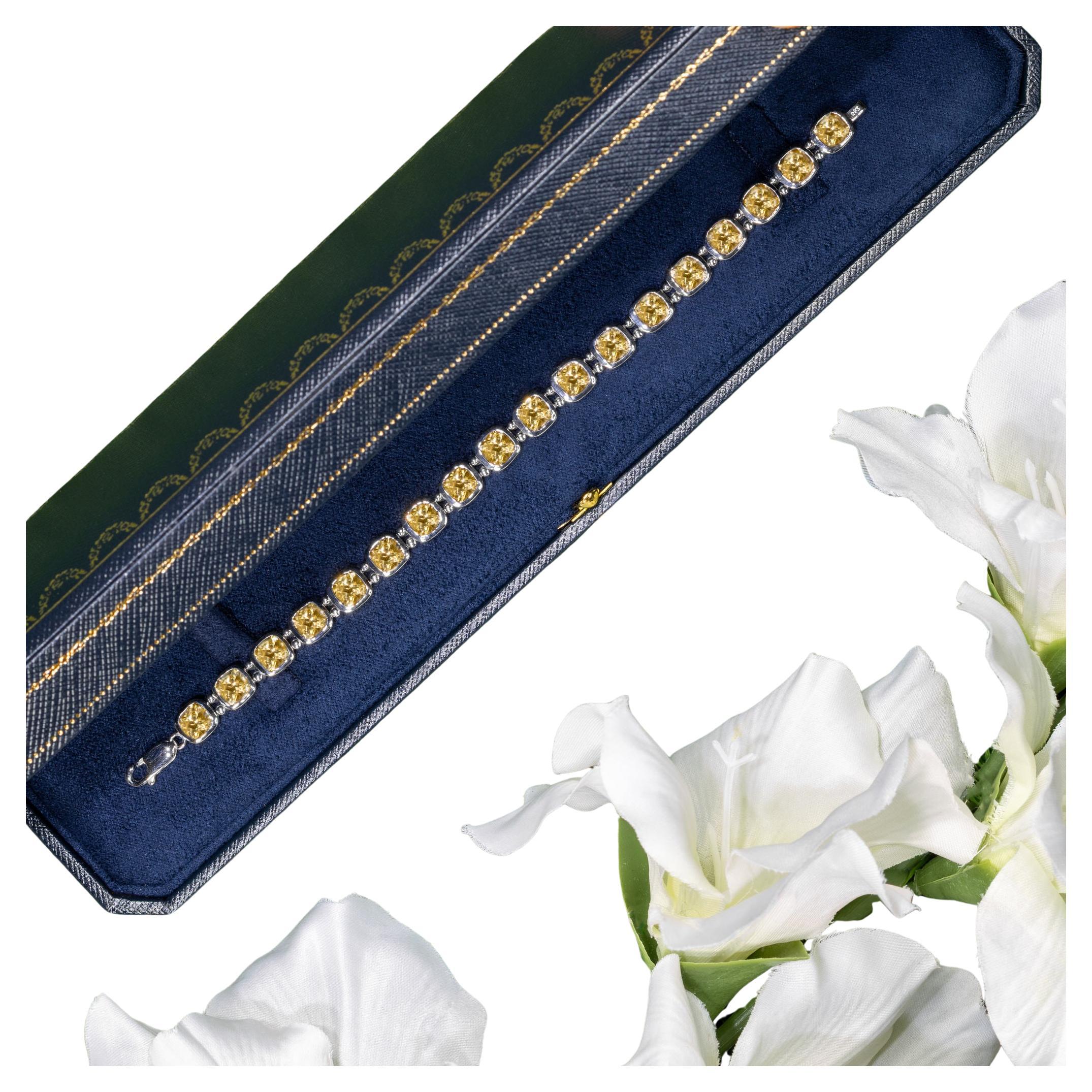 Bracciale tennis con castone di citrino 12,9 carati in argento sterling