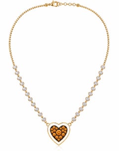 Citrin-Geburtsstein-Diamant-Herz-Halskette mit weißem Emaille, 14-karätiges Gold von Meghna Jewels