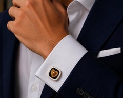 Citrine Birthstone Heart Cufflinks White Enamel 14K Gold by Meghna Jewels