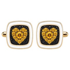 Citrine Birthstone Heart Cufflinks White Enamel 14K Gold by Meghna Jewels