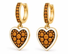 Citrine Birthstone Heart Earrings White Enamel 14K Gold by Meghna Jewels