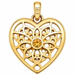 Citrine Birthstone Heart Pendant White Enamel 14K Gold by Meghna Jewels