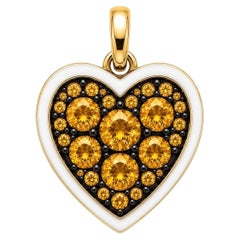 Citrine Birthstone Heart Pendant White Enamel 14K Gold by Meghna Jewels