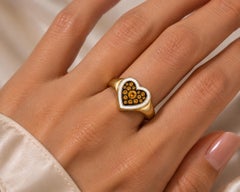 Citrine Birthstone Heart Ring White Enamel 14K Gold by Meghna Jewels