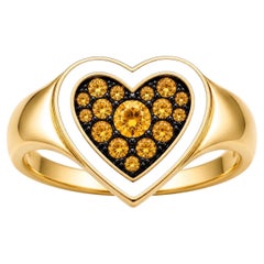Citrine Birthstone Heart Ring White Enamel 14K Gold by Meghna Jewels