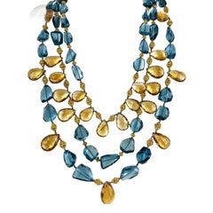 Citrine Blue Topaz 18 Karat Yellow Gold Three Strand Layered Necklace Toggle