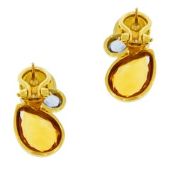 Citrine, Blue Topaz and Diamond Yellow Gold Earrings