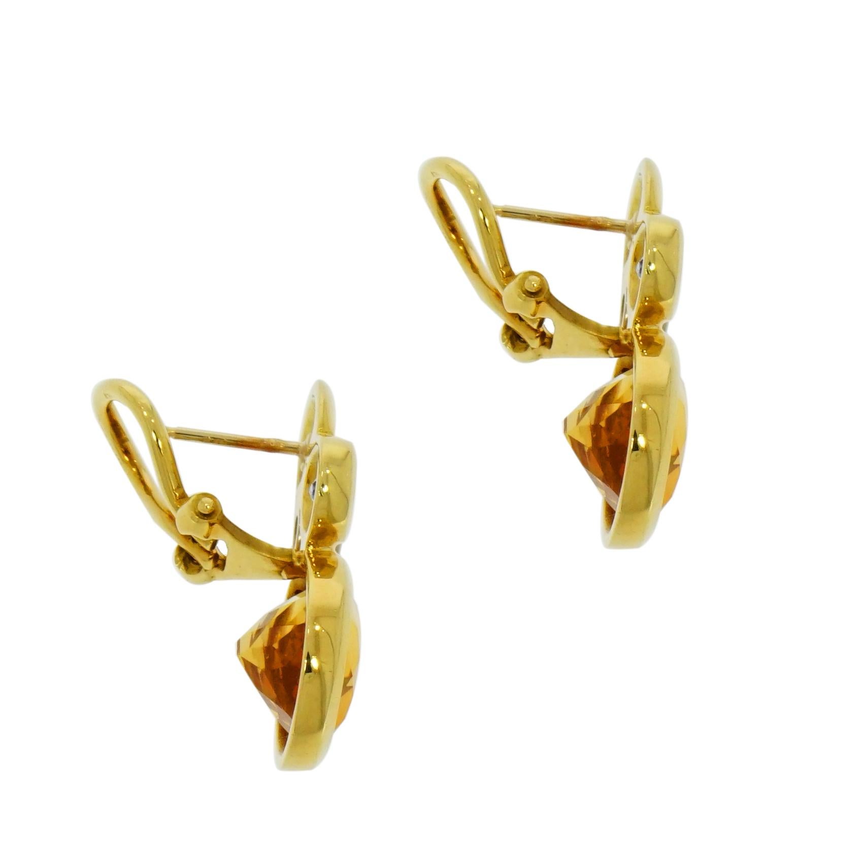 Modern Citrine, Blue Topaz and Diamond Yellow Gold Earrings