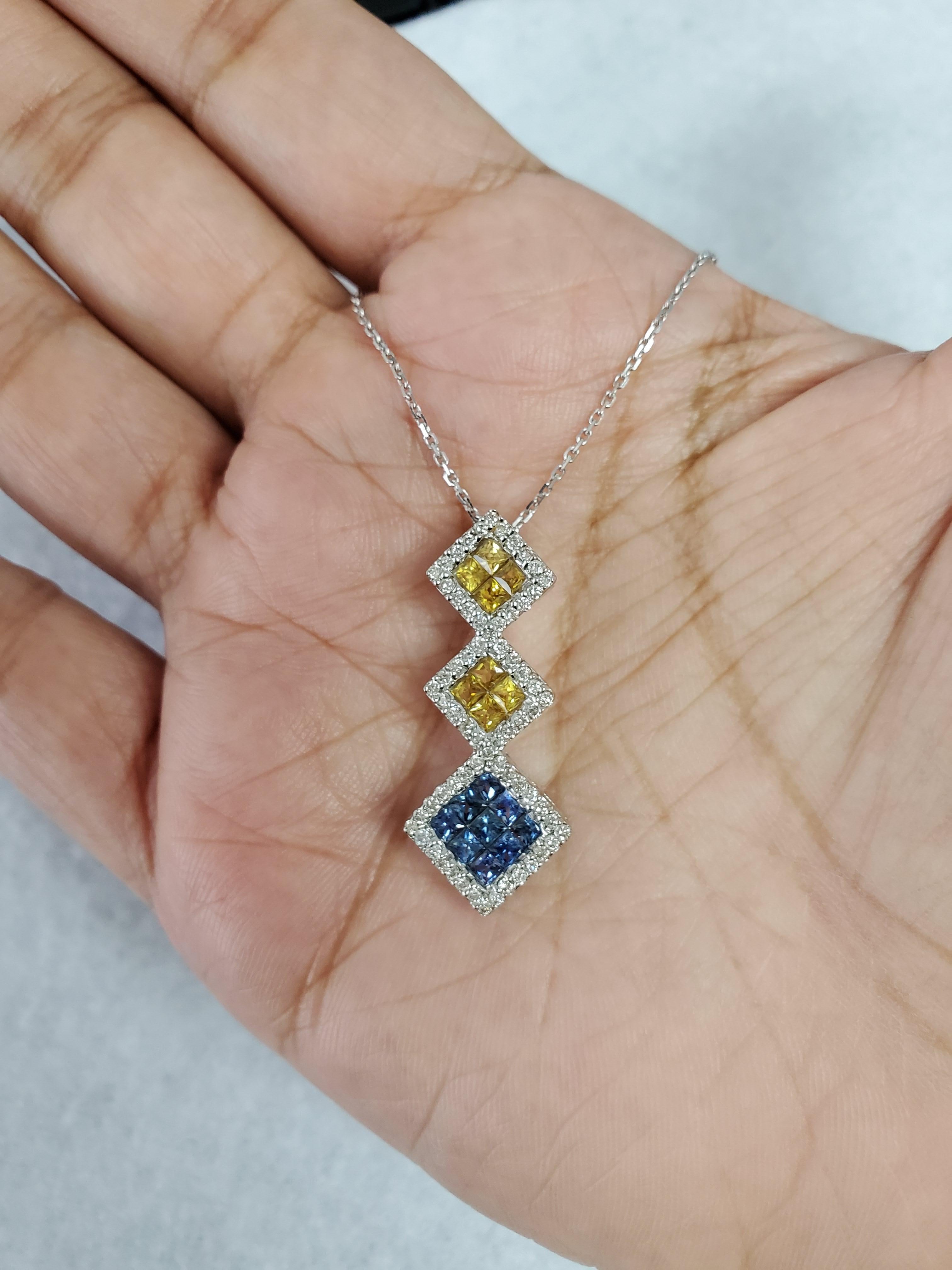 Taille ronde Pendentif or blanc 14k citrine, topaze bleue et diamant en pavé en vente
