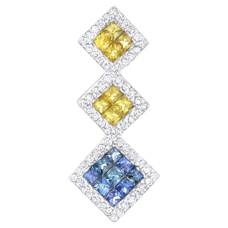 Citrine, Blue Topaz, & Diamond Pave Pendant 14k White Gold