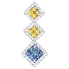 Citrine, Blue Topaz, & Diamond Pave Pendant 14k White Gold