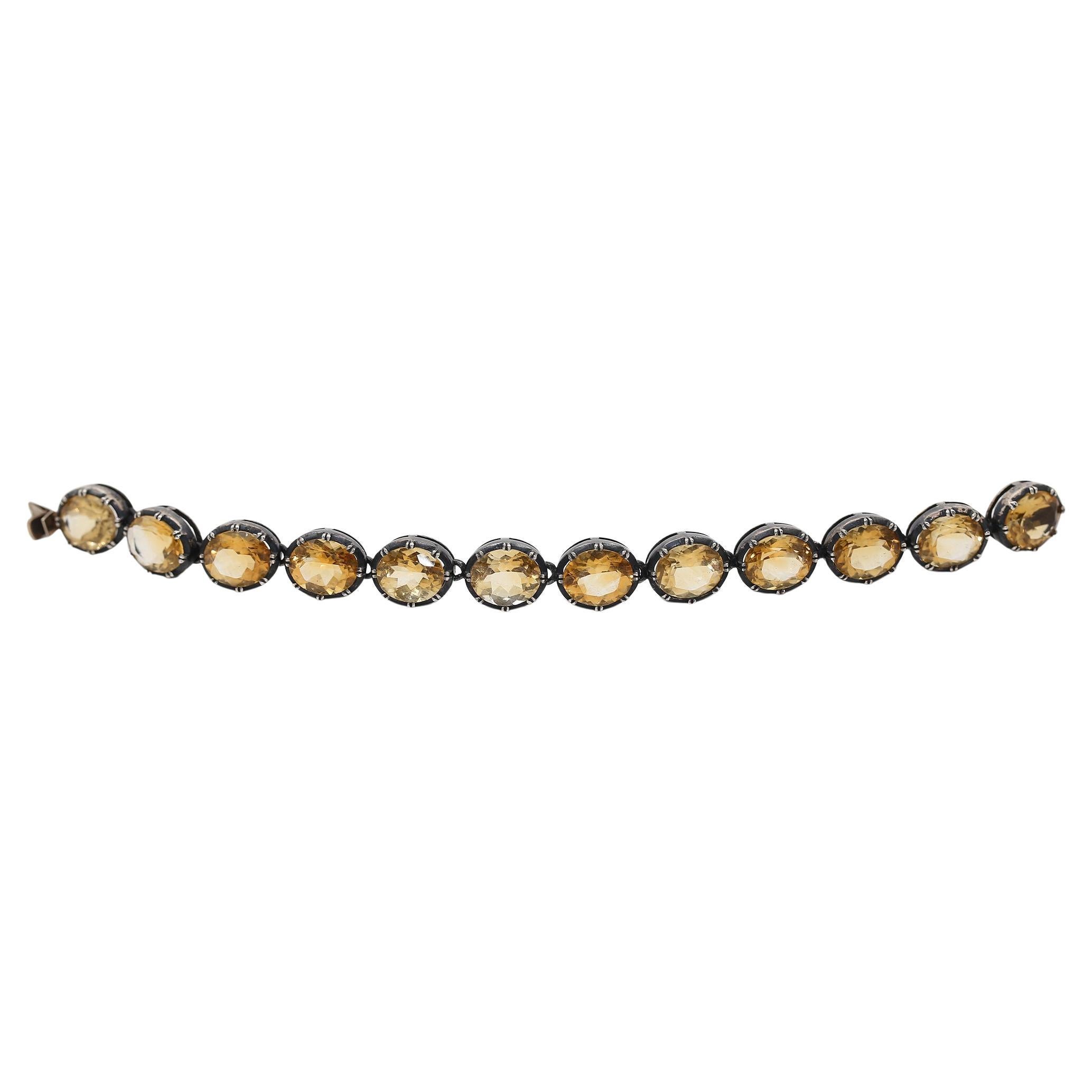 Citrin-Armband aus 9 Karat Gelbgold und Silber, 1900 (Ovalschliff) im Angebot