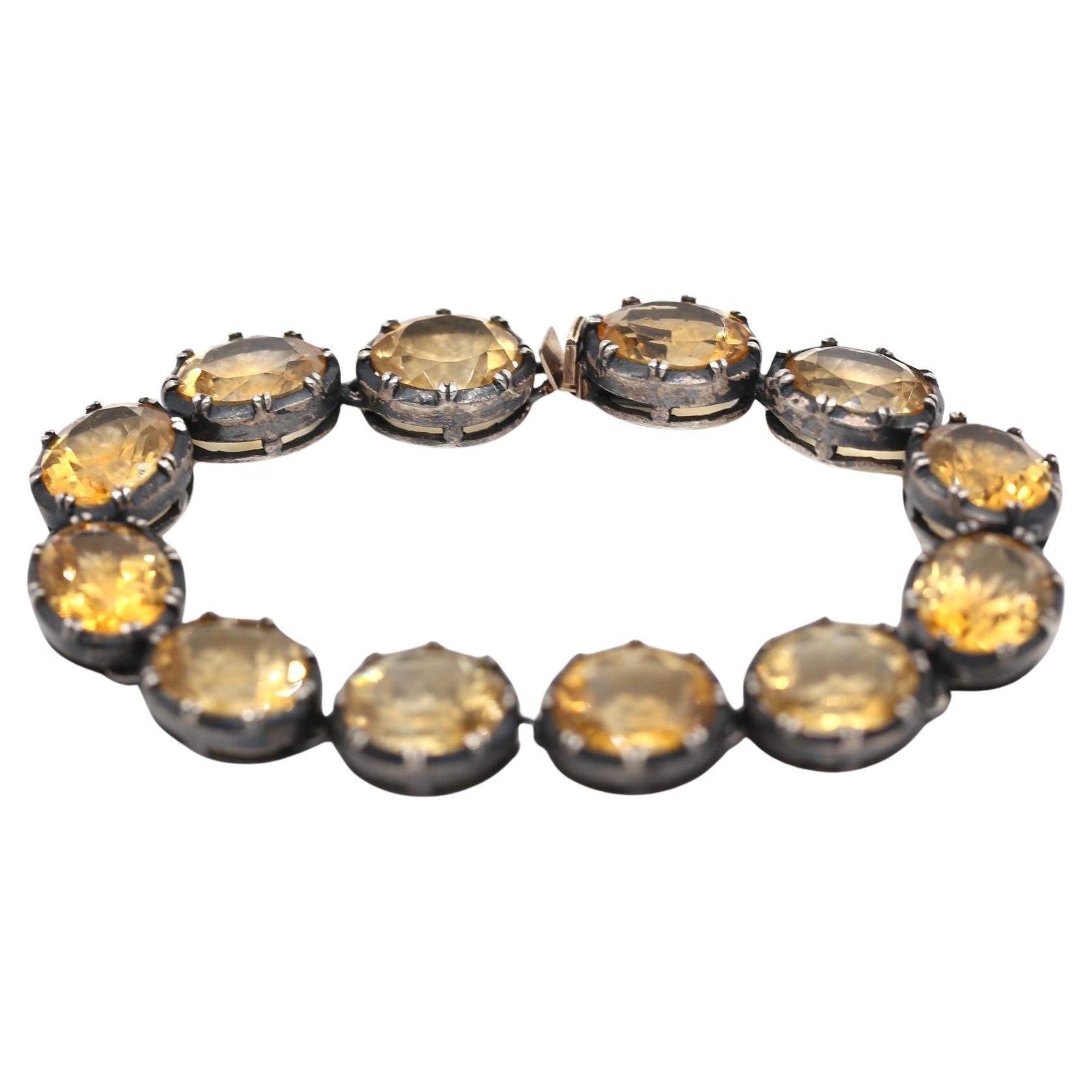 Citrin-Armband aus 9 Karat Gelbgold und Silber, 1900 im Zustand „Gut“ im Angebot in Herzelia, Tel Aviv