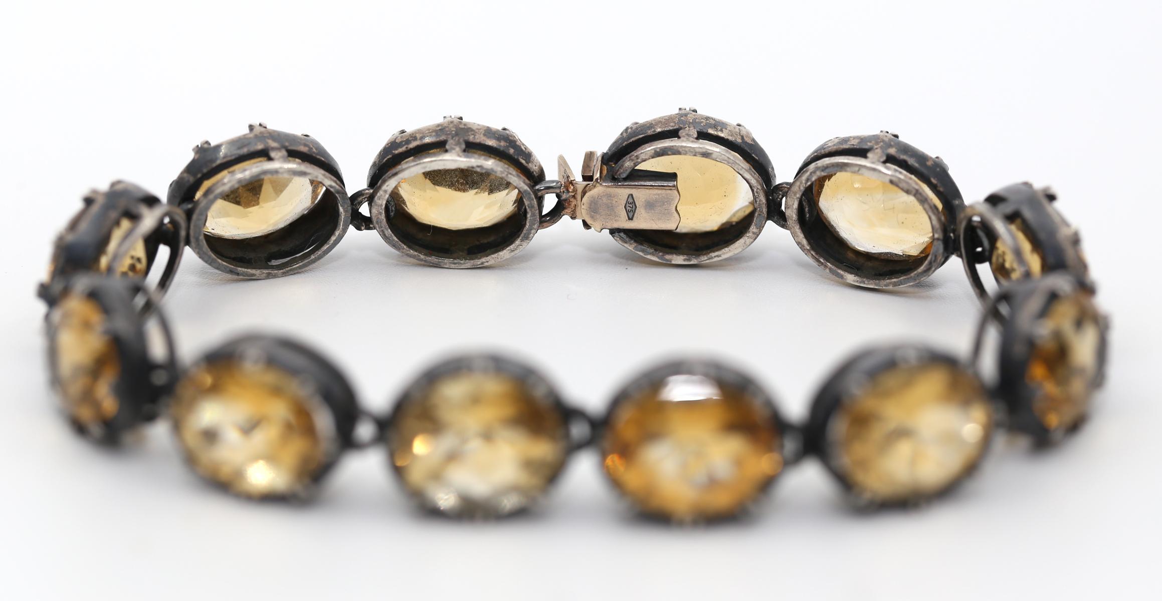 Oval Cut Citrine Bracelet 9K Yellow Gold Silver, 1900 For Sale