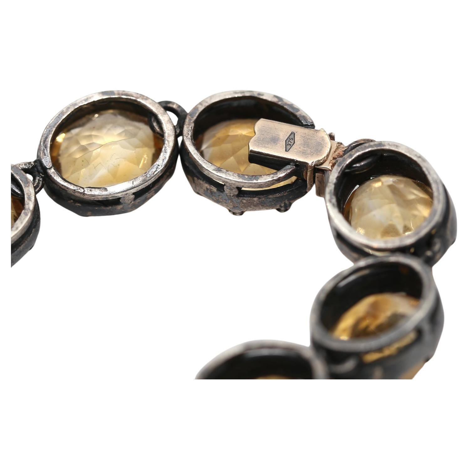 Citrin-Armband aus 9 Karat Gelbgold und Silber, 1900 für Damen oder Herren im Angebot
