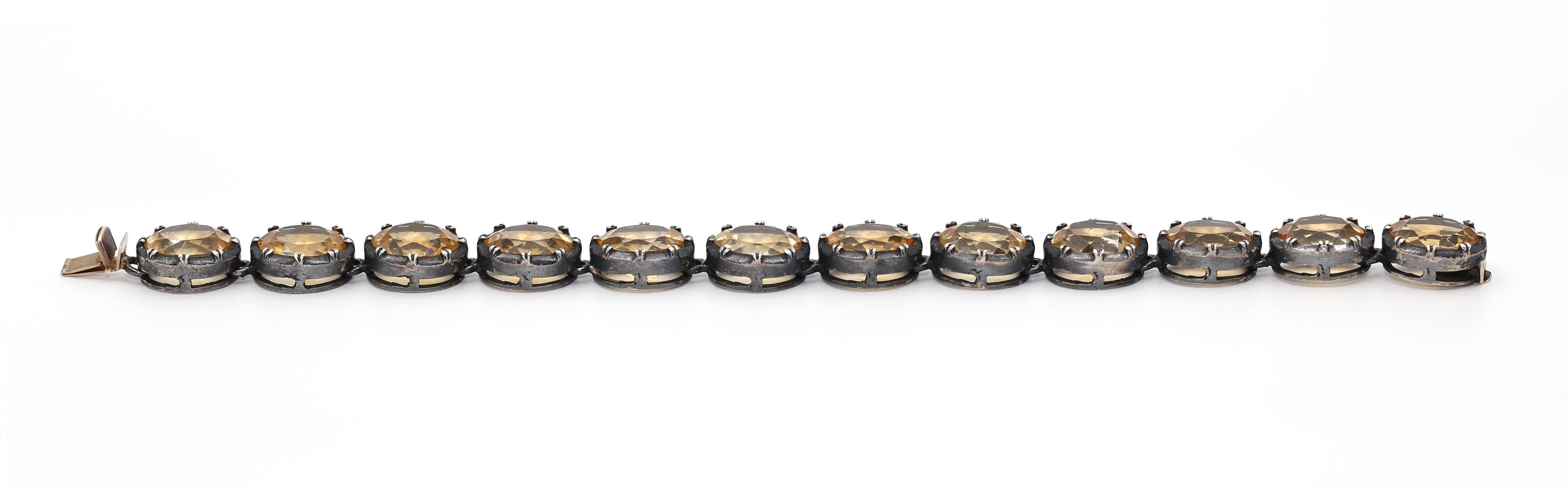 Citrin-Armband aus 9 Karat Gelbgold und Silber, 1900 im Angebot 3