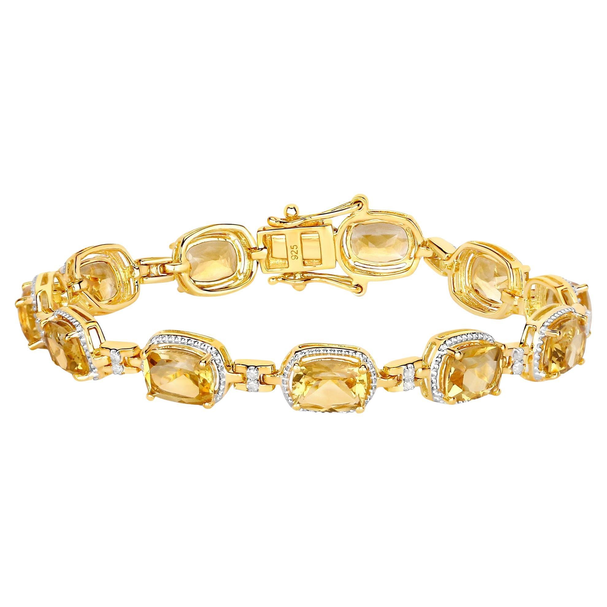 Citrin Armband mit Diamanten 14,4 Karat Vergoldetes Silber