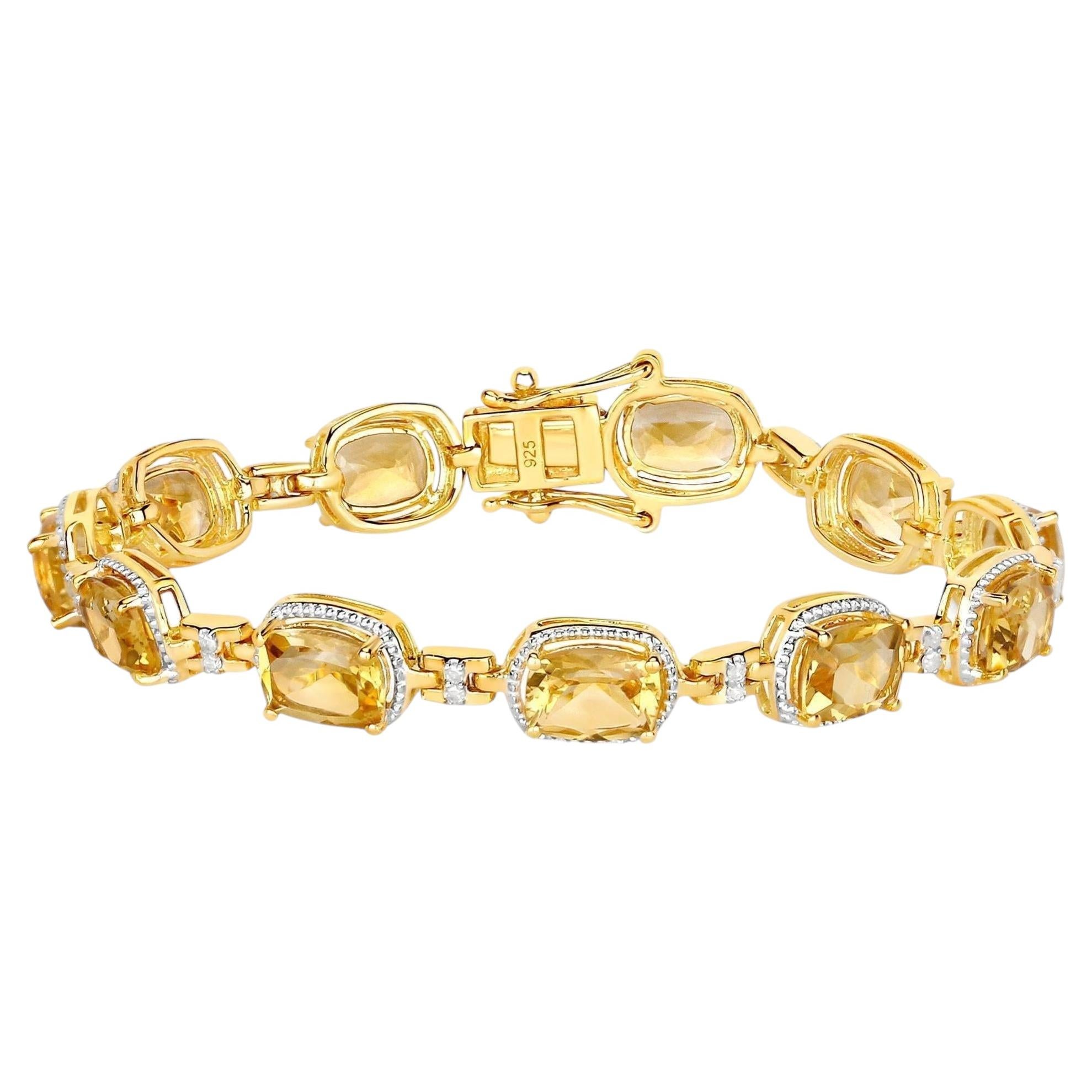Citrine Bracelet With Diamonds 14.4 Carats Gold Plated Silver