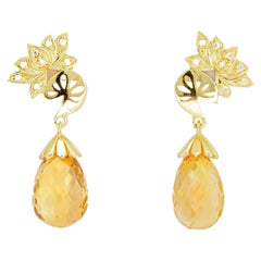 Citrine briolette 14k gold earrings studs. 