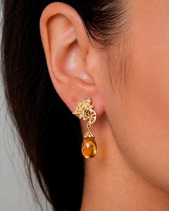 Citrine briolette earrings studs silver, gold