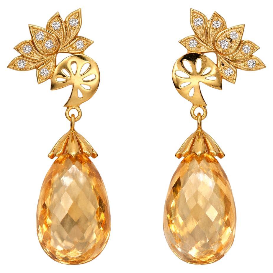 Citrine briolette earrings studs silver, gold
