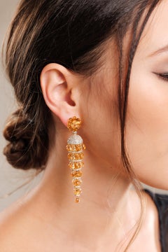 Sunita Nahata Citrine 60.55ct. Drop Earrings in 18K Yellow Gold with Diamond.